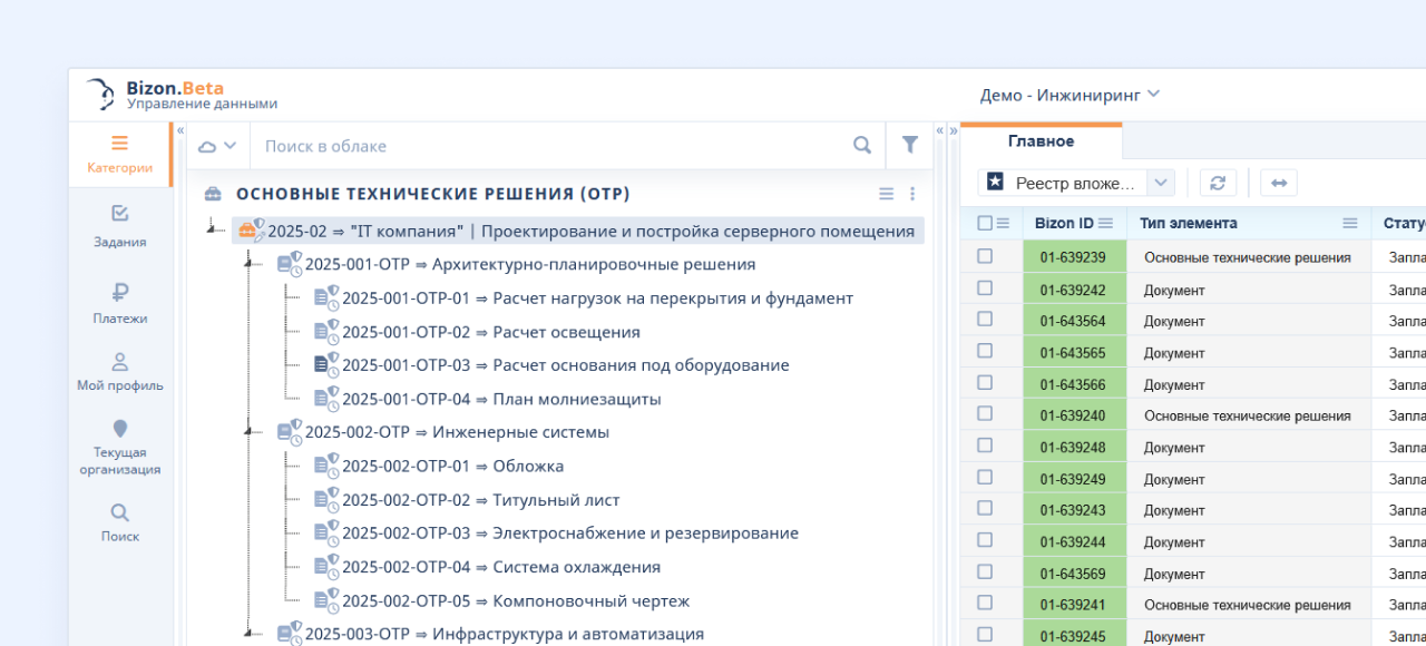Рабочая область Bizon.help